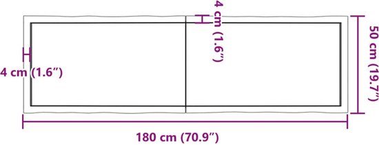 vidaXL Plateau de table - Bois de chêne - Bord naturel - 180x50 cm Plateau de table en bois - Plateau de table en Chêne - Remplacement de plateau de table - Table basse - Table à manger