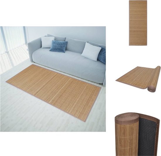 vidaXL Tapis en Bamboe - Marron - 80 x 200 cm - PVC antidérapant - Rebords en polypropylène - Tapis