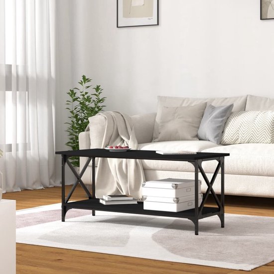 The Living Store Table basse - Classique - Bois/ Fer - 100x45x45 cm - Zwart
