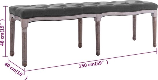 The Living Store Canapé Antique - Rembourré - 150x40x48 cm - Gris foncé