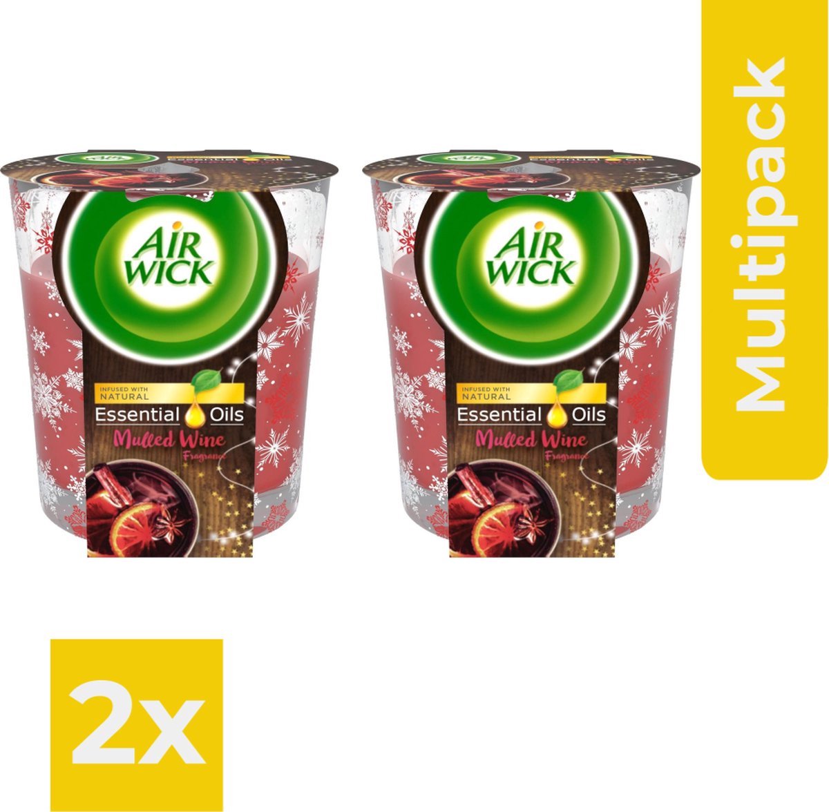 Air Wick Airwick Geurkaars Essential Oils Mulled Wine - Kaarsen - Voordeelverpakking 2 stuks rood