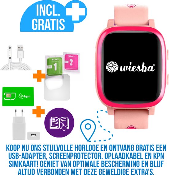 Wiesba WB15 - smartwatch kinderen - gps horloge kind - kinderhorloge bellen - gps tracker kinderhorloge - kinderhorloge met gps - kinderhorloge - Roze