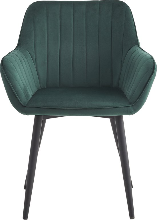 Colenis® - Chaise de salle à manger Luna - Set de 4 - Vert - Velours - Avec accoudoirs