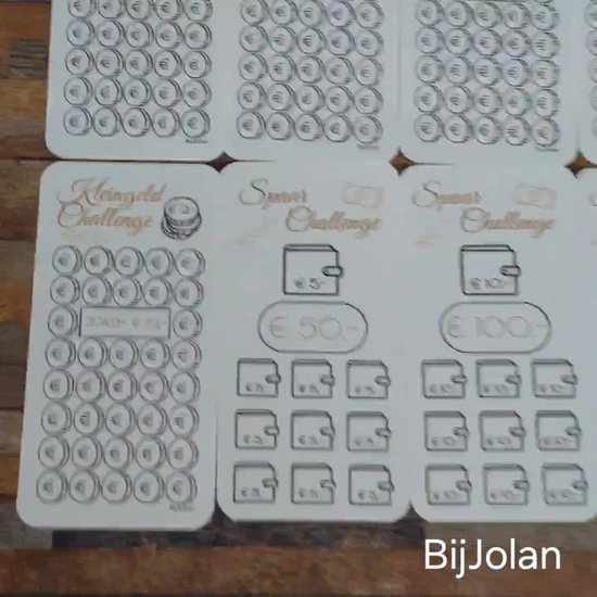 004 Cash Stuffing Challenge Kaarten - 10 stuks - Gelamineerd - BijJolan - Budgetplanner - Spaar Challenge kaarten