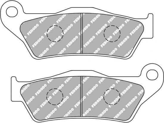 Deux plaquettes de frein avec logo Ferodo, présentant un motif pointillé sur la surface de friction.