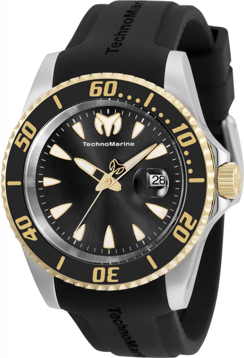 TechnoMarine Manta TM-220114 Heren Horloge - Waterdicht - Analoog - Quartz Uurwerk - Roestvrij Staal met zwarte Wijzerplaat - 42mm