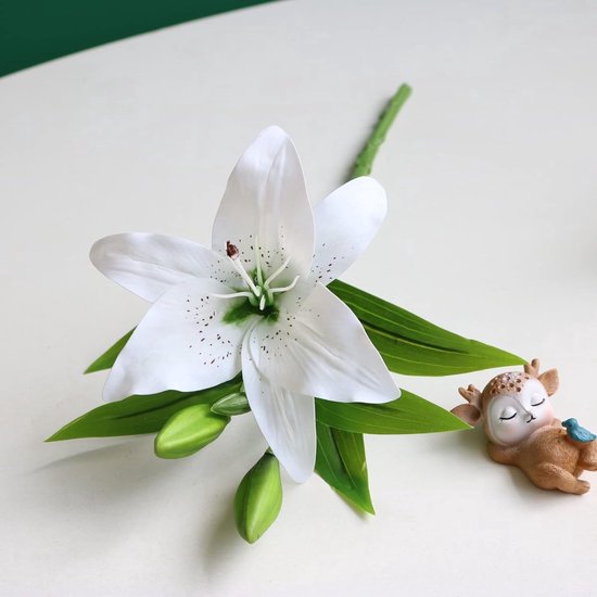 Kunstbloemen 5 Stuks Echte Aanraking Lelies Kunstbloemen Latex Boeket Kunstbloemen voor Lentedecoratie Bruiloft Thuis Party Graves Decoratie (Wit/Geen Vaas)