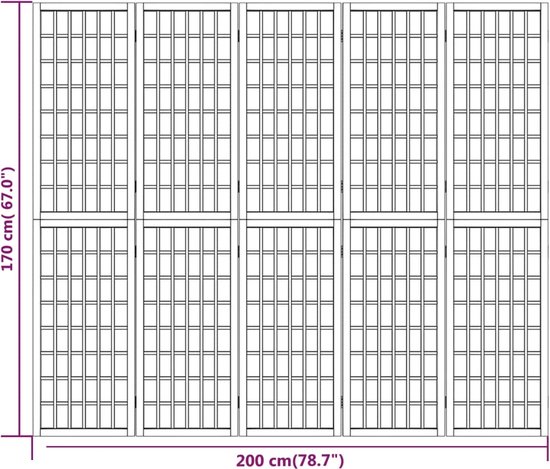 vidaXL de séparation de pièce de style japonais - 5 panneaux - 200 x 170 cm - Paravent de confidentialité - Cloison de séparation en bois - Paravent pliable