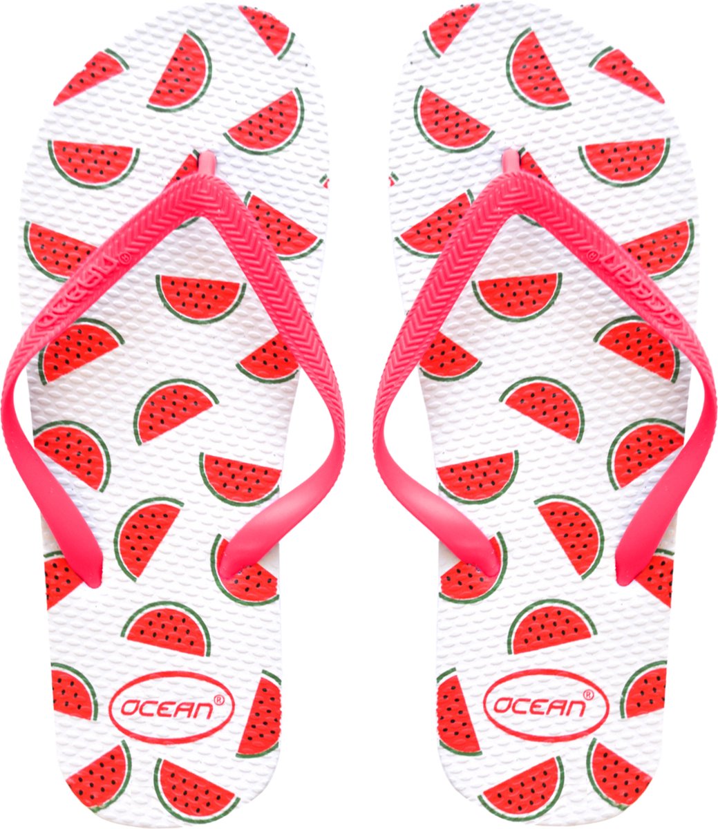 Watermeloen slippers wit- maat 38