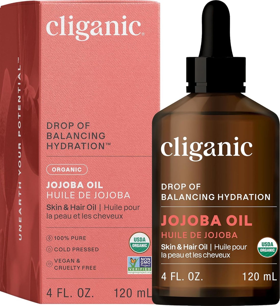 Goedkoopste Cliganic Organic Jojoba Oil, 100 Pure 120ml - Hydraterende olie voor gezicht, haar, huid en nagels