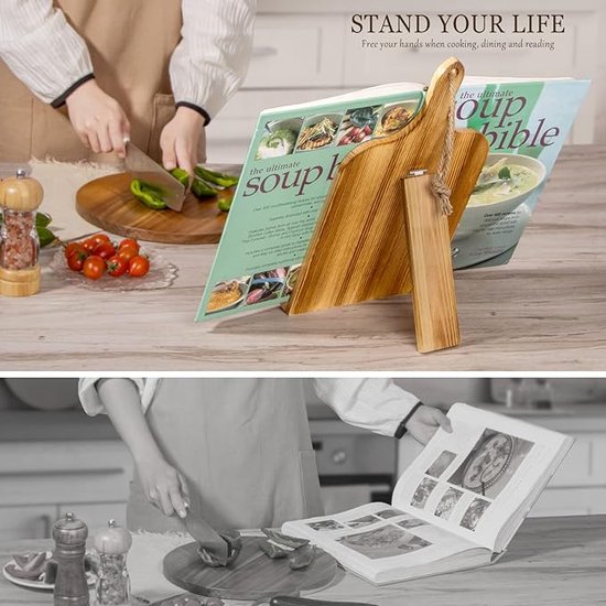 Counter Cook Boekenhouder, Verstelbaar tabletrek, houten Counter Cook Boekenhouder, Verstelbaar tabletrek, houten