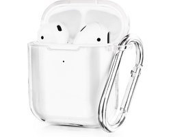 Cazy siliconen Hoesje geschikt voor Apple Airpods 1/2 - Inclusief karabijnhaak - Beschermt tegen krassen en stoten - Transparant