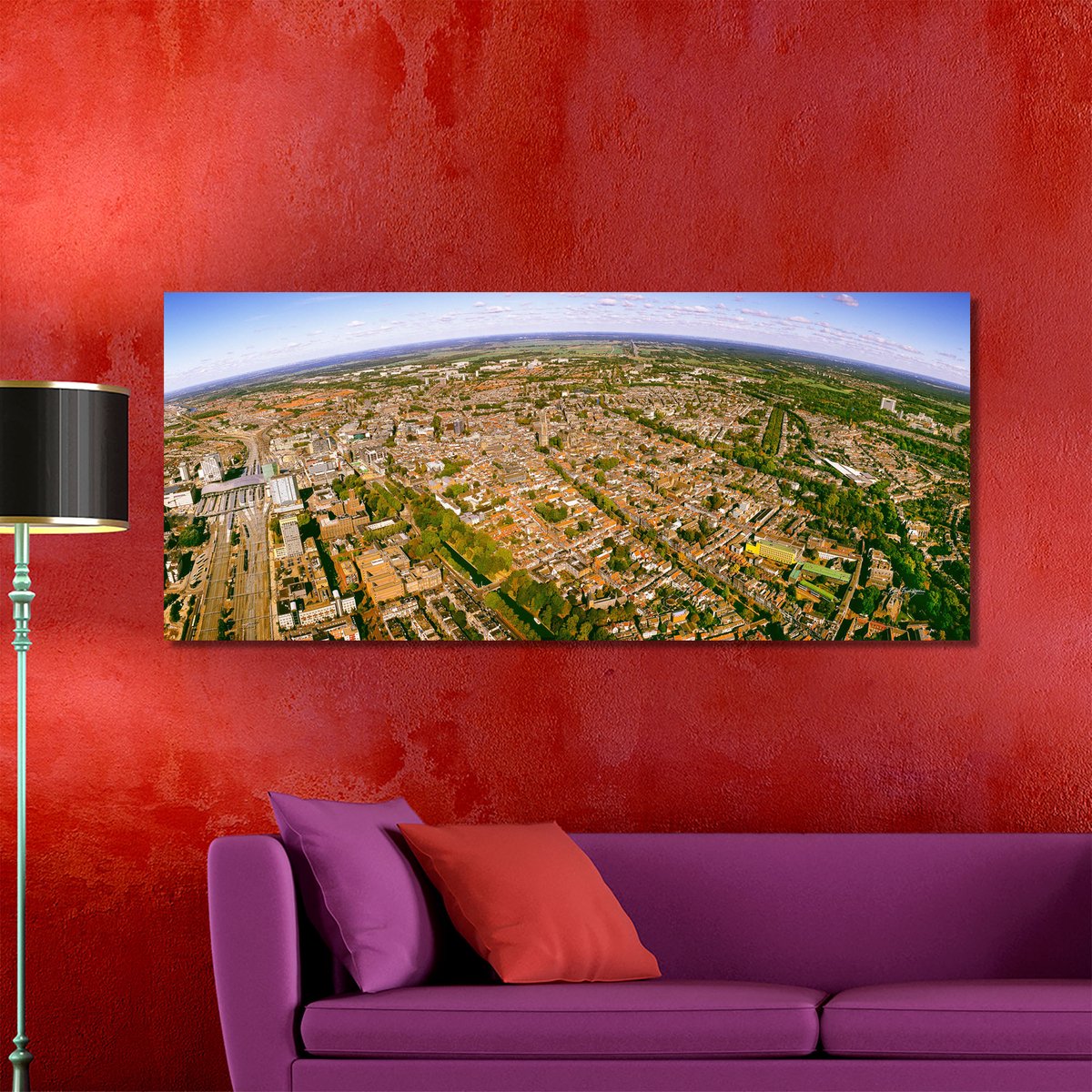 Utrecht in Panorama | 170 x 70 cm | Foto op Canvas | Luchtfoto | Wanddecoratie | Skyline | Bijzonder Gedetailleerd