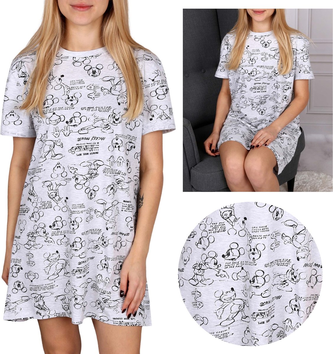 Disney Grijs Mickey Mouse - Nachthemd met Korte Mouwen /