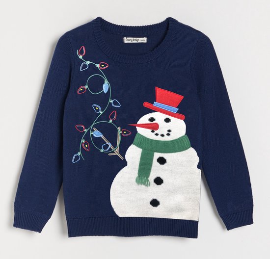 Mauvais pull de Noël pour les enfants | Pull de Noël | cadeau de Noël | Garçons et filles | unisexe | Bonhomme de neige | Bleu | Taille 140