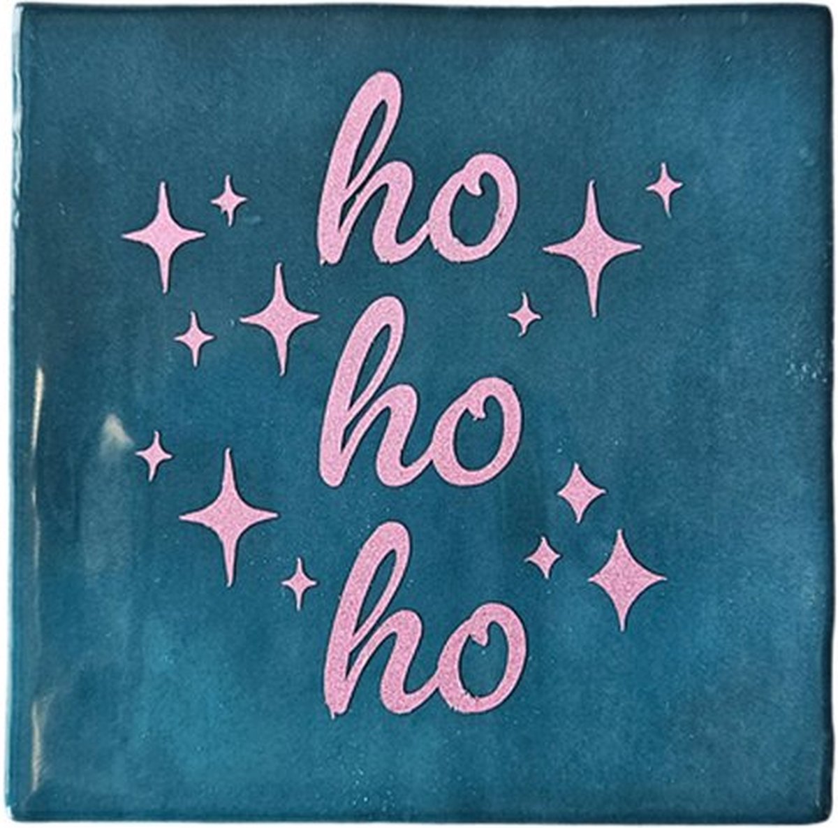 Tegeltjes met tekst: HoHoHo - Hip - Kerst - Winter - - Cadeau - Roze/Blauw- Glitter - Keramiek - 10x10 cm