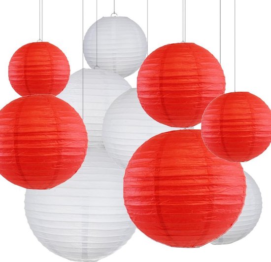 Lampionnen pakket rood & wit | 10 stuks verschillende formaten | Hippe | bol.com