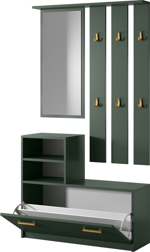 Selsey Yesfir - Ensemble d'entrée avec miroir - Vert bouteille
