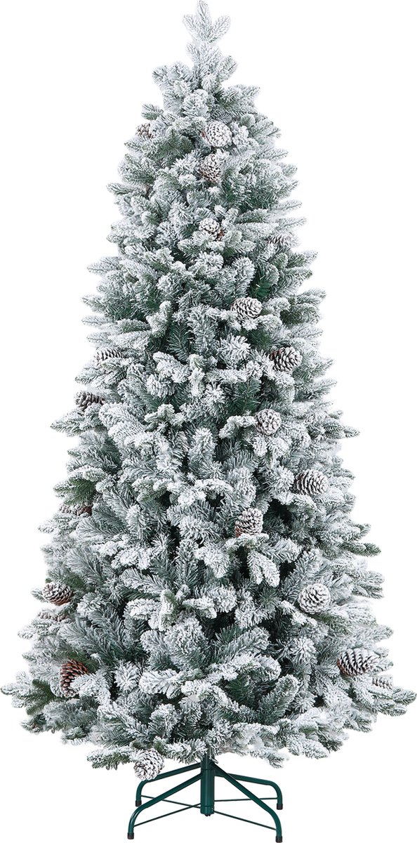 Sweiko Kunstkerstboom - 180 cm - Kunstmatige sneeuw - Dennenappels - Metalen voet - Groen