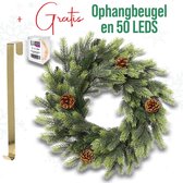 Meisterhome Kerstkrans 50 cm - Inc. Gratis 50 LED lapjes - Goude Ophangbeugel voor het oppimpen van je eigen kerstkrans - Kerst krans geschikt voor binnen en buiten