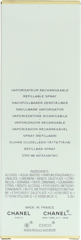Doosje met ingrediëntenlijst voor COCO MADEMOISELLE CHANEL EAU DE TOILETTE.