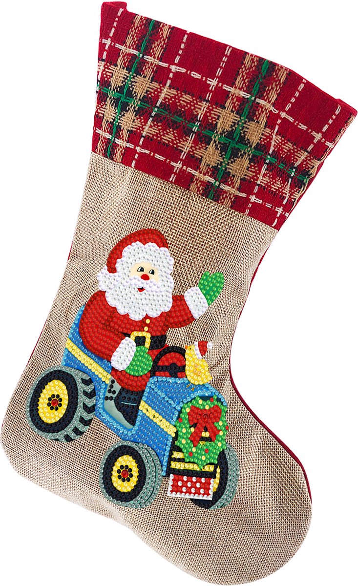 Kerstsok - 21 - Kerstman op tractor - Diamond painting - compleet pakket - Diamond painting by Wietske