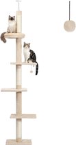 Krabpaal voor katten - Kattenboom - krabpaal hoogte 260 cm - Kattenhuis - 5 laag - Hoogte verstelbare - 43 x 27 x 228-260 cm - Beige