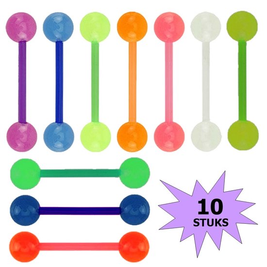 Fako Bijoux® - Tongpiercing - "Glow in the Dark" - Bioplast - 10 Stuks