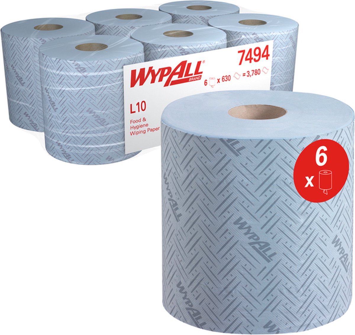 WYPALL* poetsdoek L-10 EXTRA centrale afwikkeling RCS, van Airflexmateriaal, 3150 doeken, 1-laags, blauw