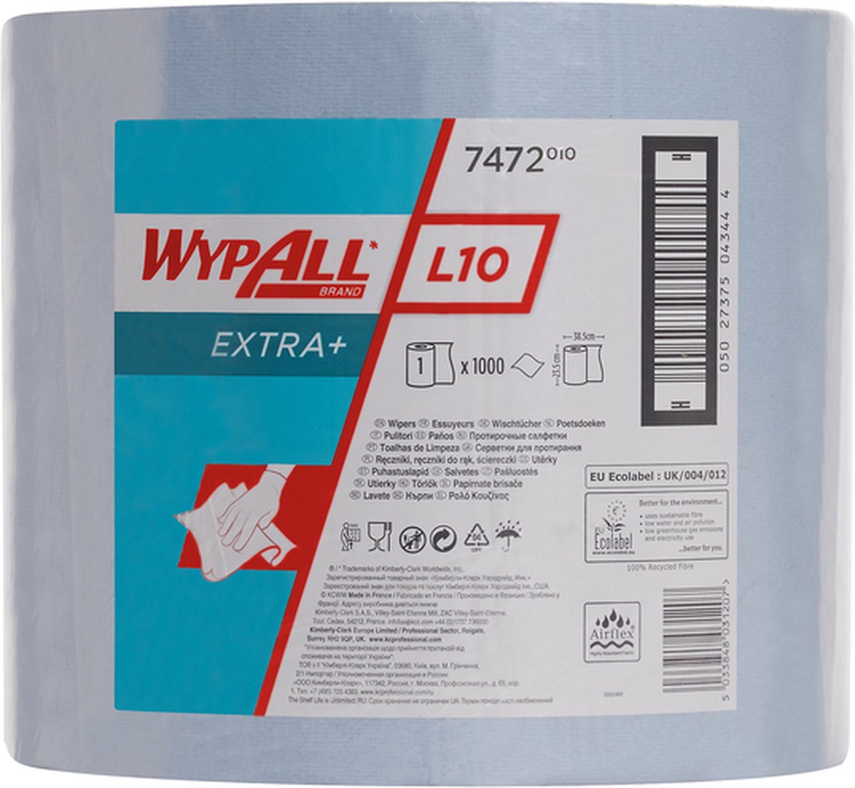 Poetsrol wypall l10 1-laags 235mmx380m blauw