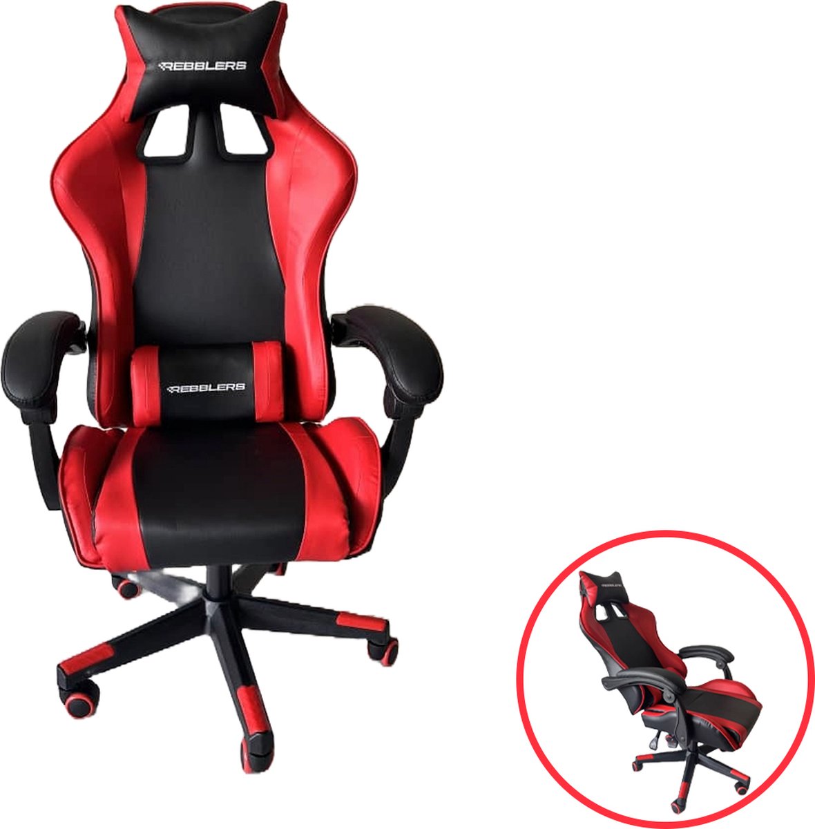 Rebblers Dominator Gaming Stoel - Zwart/Rood - Ergonomisch - Rebblers - €69,99