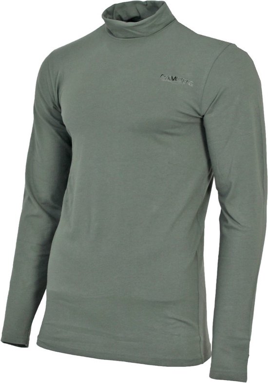 Groene coltrui met lange mouwen, gedetailleerd met een geborduurd logo op de borst.