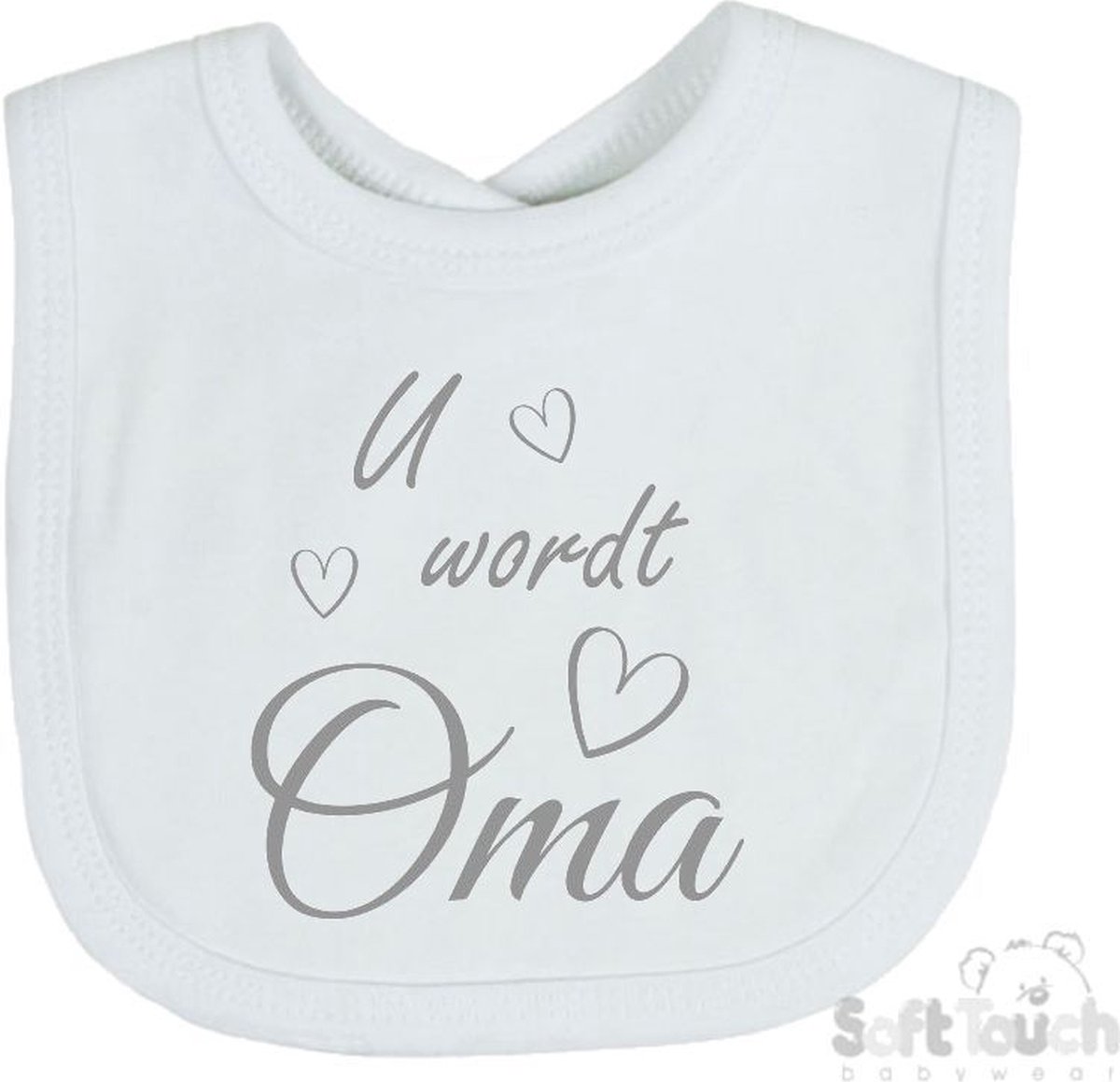 Goedkoopste Soft Touch Slabber Slabbetje Slab U wordt Oma Unisex Katoen Wit/grijs Maat 33x22 Cm