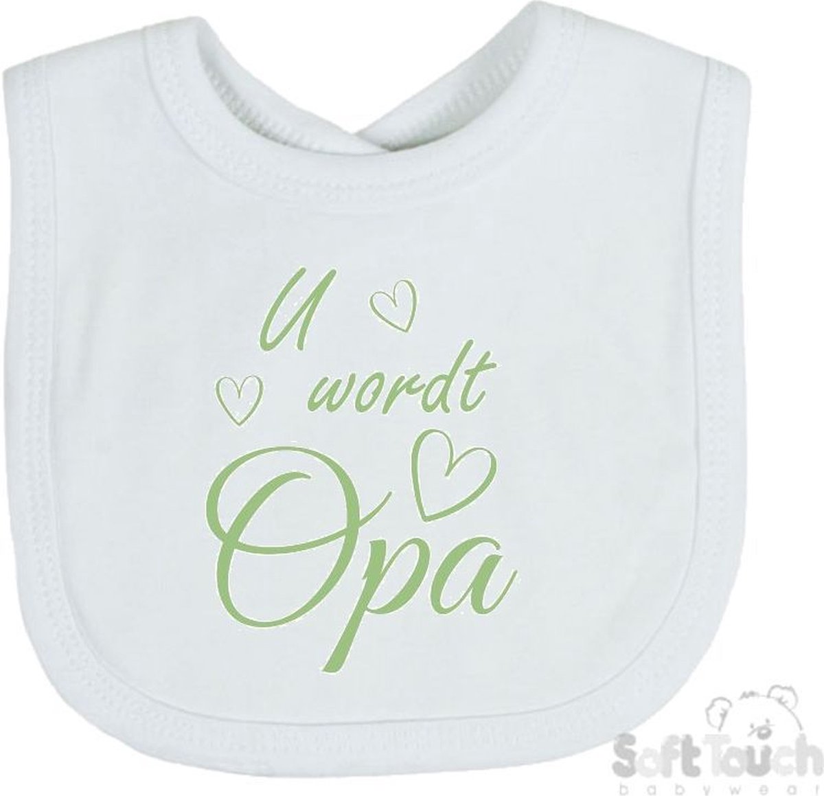 Goedkoopste Soft Touch Slabber Slabbetje Slab U wordt Opa Unisex Katoen Wit/sage green (saliegroen) Maat 33x22 Cm