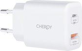 CHEROY 30W Wall Charger – Snellader – USB A / USB C Adapter – Oplader – Dual Port Power Delivery – QuickCharge 3.0 – Wit