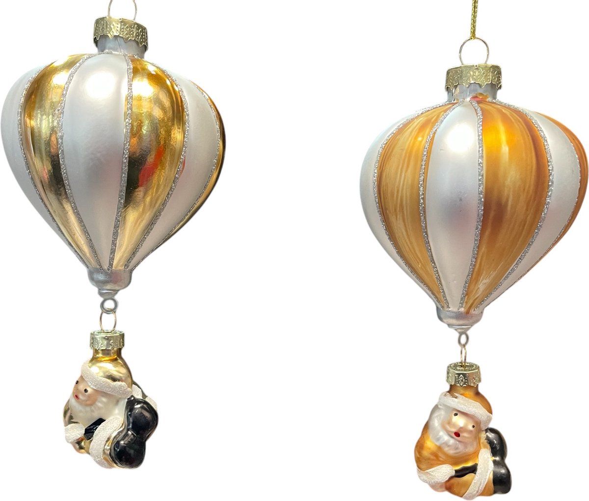 2 Kerstballen ornament luchtballon goud