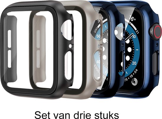 Drie beschermhoesjes voor smartwatch: zwart, grijs en donkerblauw. "Set van drie stuks".