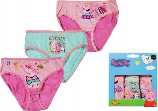 Peppa Pig Set de 3 Sous-vêtements Filles (110/116) - 100% Katoen - 2x rose, 1x menthe - Comfort et qualité !