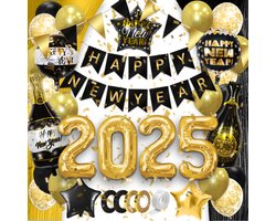 Q2Party - Happy New Year - Feestpakket - Goud - Oud En Nieuw - Versiering - 2025 - Nieuw Jaar - Pakket - Decoratie - Ballonnen