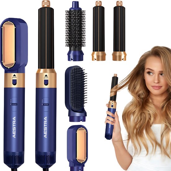 Aestra Hairwrap Pro - 5 Opzetstukken - Fohnborstel - 60.000RPM - Multistyler - 1000W - Airstyler - Krultang - Stijltang - Föhn - 2025 Model - Navy