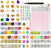 Evvie© Nail Art Kit XXL - Nail Art Penselen met Dotting tools - Pincet - Strass steentjes - Rhinestones - Nagel folie - Diamantjes – Strass Applicator - 100-delig