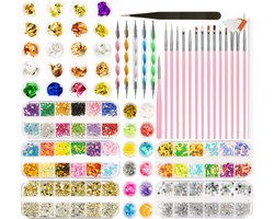 foto van Evvie© Nail Art Kit XXL - Nail Art Penselen met Dotting tools - Pincet - Strass steentjes - Rhinestones - Nagel folie - Diamantjes – Strass Applicator - 100-delig