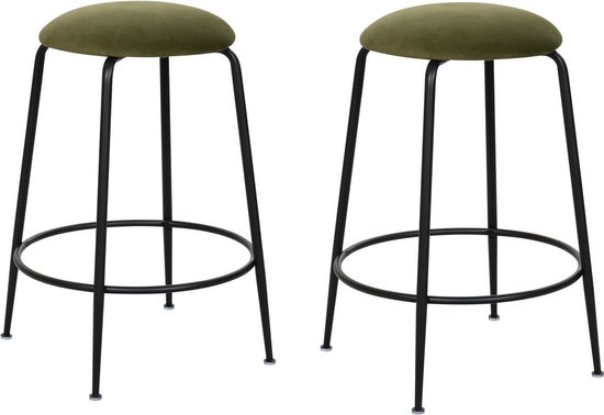 HTfurniture-Green Bar Tabourets lot de 2 - Tabouret de bar rembourré en PU - fer poli noir - Moderne
