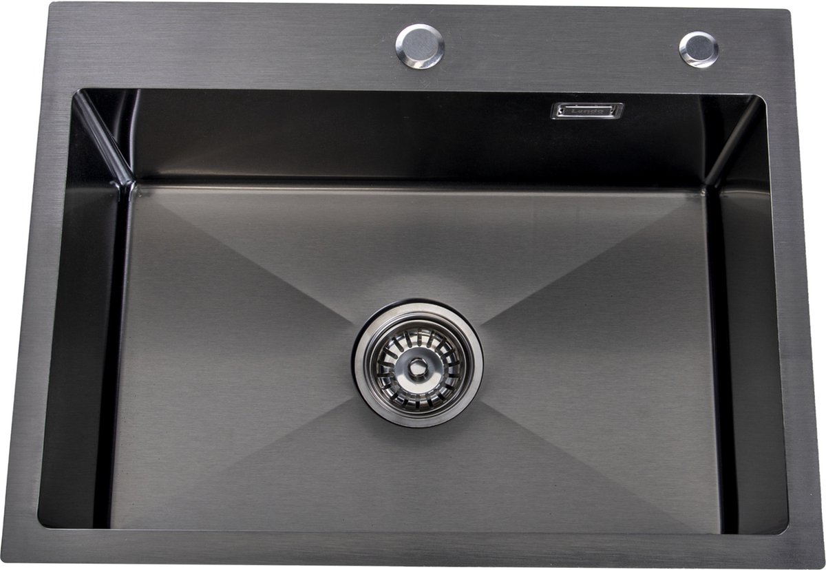 Lendo Online Spoelbak voor keuken met kraangat 590x440x200mm (59x44x20cm) Zwart - Antraciet RVS - Roestvrij staal - Wasbak met waterafvoersysteem - Gootsteen + bevestigingshaken Binnenmaat: 54x35cm