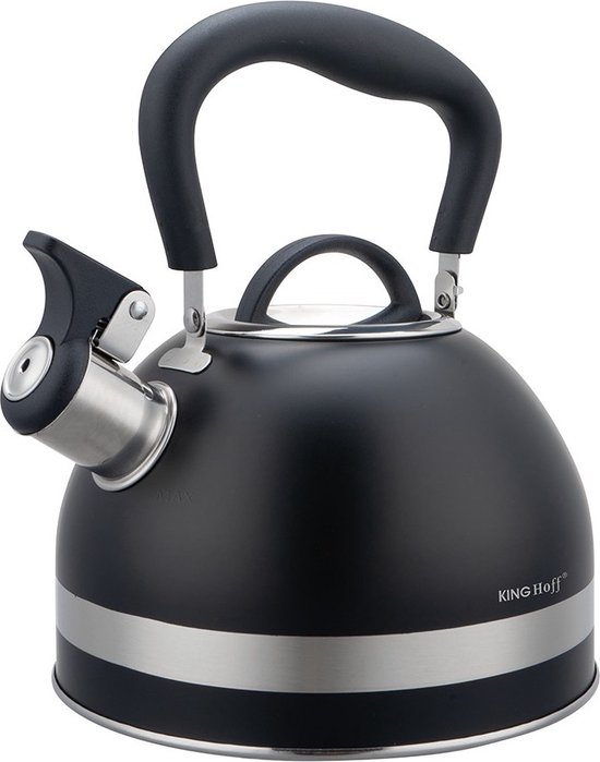 Kinghoff 1858 - Bouilloire sifflante avec flûte - 1,8 litre - Acier inoxydable - Zwart