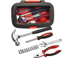 Gereedschapsset, van Trimate, 15-delige set bevat - hamer, moersleutel, tang (gereedschap voor thuis, op kantoor of in de auto) (rood)