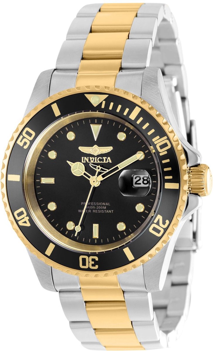 Invicta Pro Diver 37158 Heren Horloge - Waterdicht - Analoog - Quartz Uurwerk - Roestvrij Staal met zwarte Wijzerplaat - 40mm