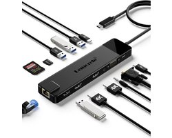 Lemorele™ TC100 USB-C Docking Station - 13-in-1 Hub - Dual HDMI 4K - VGA - Gigabit Ethernet - SD-kaartlezer - USB 3.0