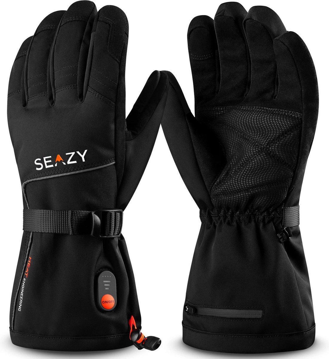 Seazy verwarmde handschoenen met oplaadbare accu - Winter - Wind & waterdicht met fluwelen voering - Touchscreen en anti-slip functionaliteit - Elektrische handschoenen - Dames/Heren - Zwart - Maat L