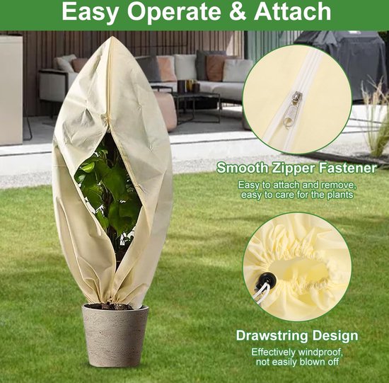 2-delige Winterbescherming Voor Potplanten, 120 X 180 Cm Plantenbescherming Winter Voor Planten Anti Vorst Voor Palm Citroenboom 80 G M Vliesstof Beige